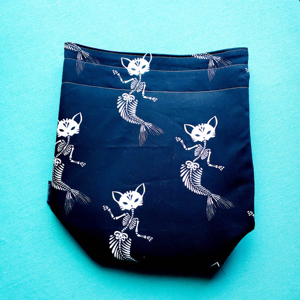 Cat Mermaid Skeletons, small project bag