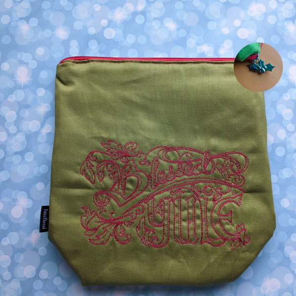 Blessed Yule, Embroidered bag, small zipper Bag