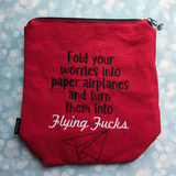 Fold your worries into paper airplanes, small zipper Bag