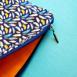 Blue and Yellow Feathers, small zipper bag