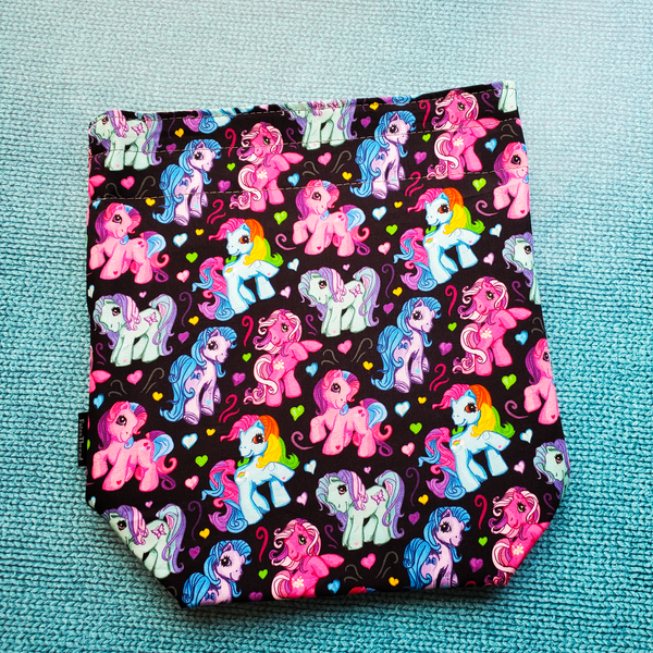 Classic Ponies on Black, MLP, small project bag