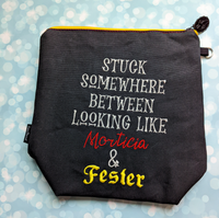Stuck somewhere between Morticia and Fester, small zipper Bag