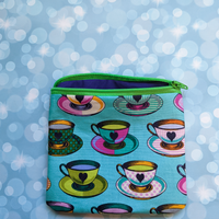 Neon rainbow teacups, zipper pouch