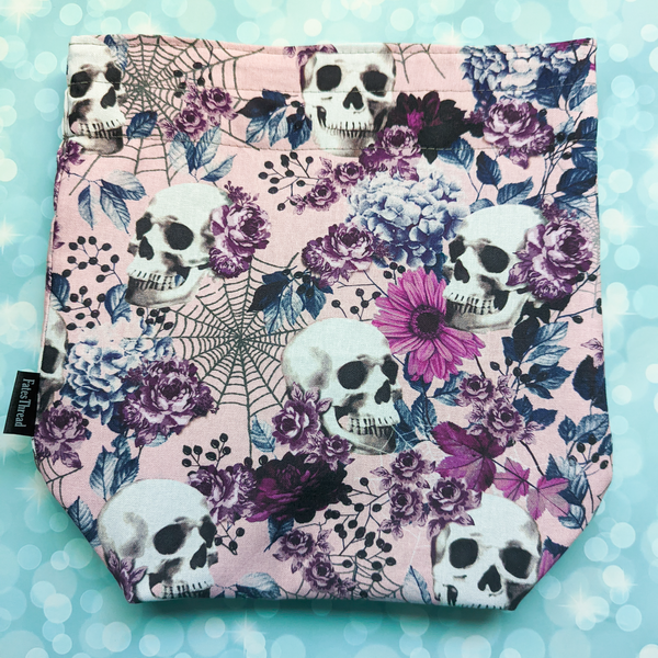 Floral Skulls Pink, Small project bag