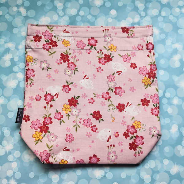 Rabbits and Cherry Blossoms, small project bag