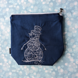 Snowman, Embroidered bag, small zipper Bag