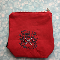 Sweet but a little bit twisted, Embroidered bag, small zipper Bag