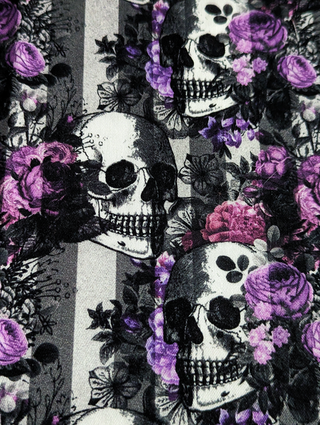 Striped Floral Skulls-Fabric Destash 56" Wide X 30" Tall