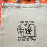 Spicy books and icy coffee, Tall Tote Bag